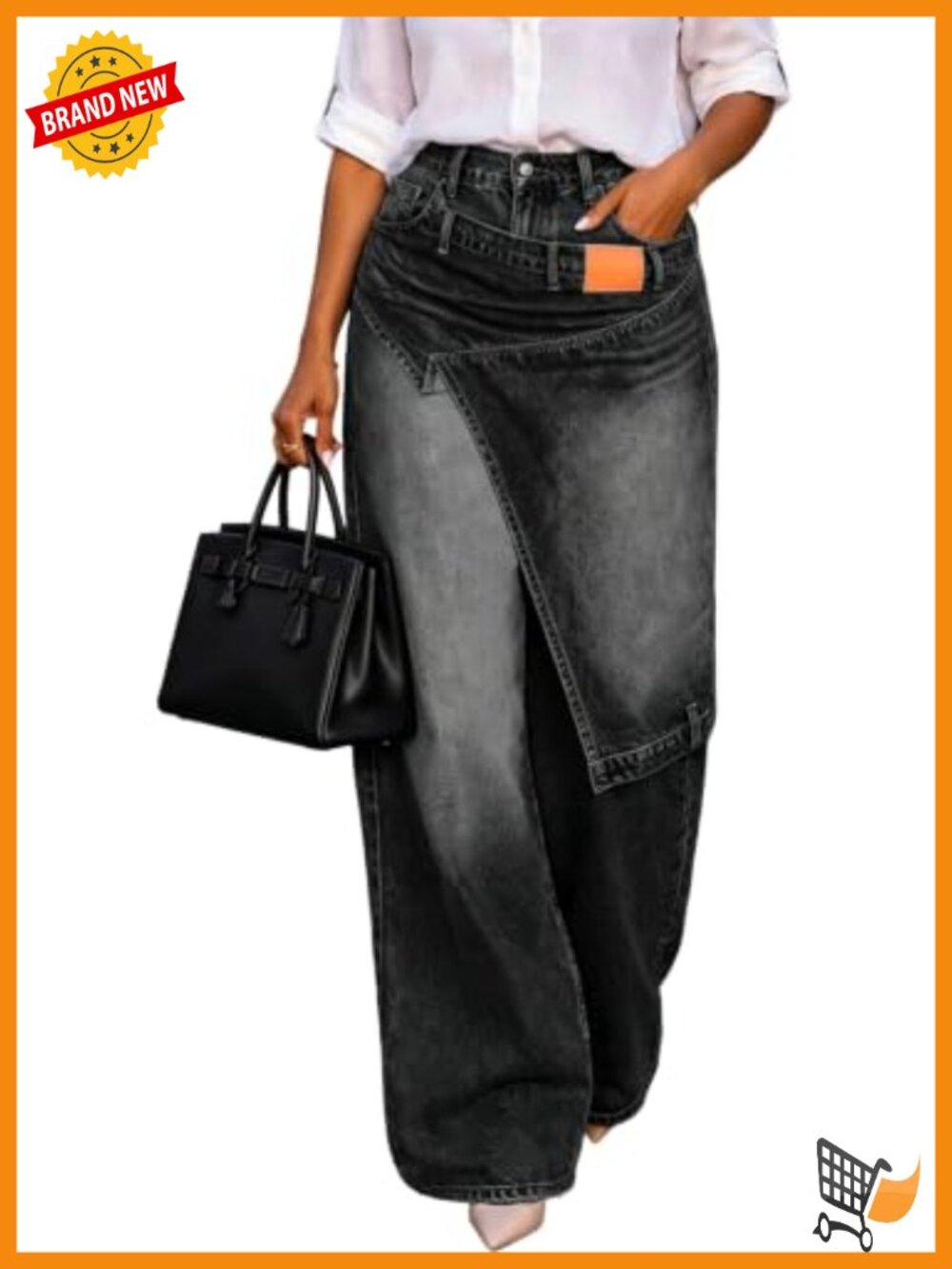 Womens Wide Leg Jeans Asymmetrical Wrap High Waisted Baggy Pants